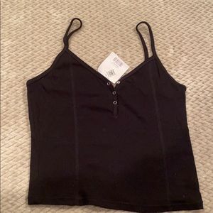 Black Crop Top Tang Top w/ Buttons